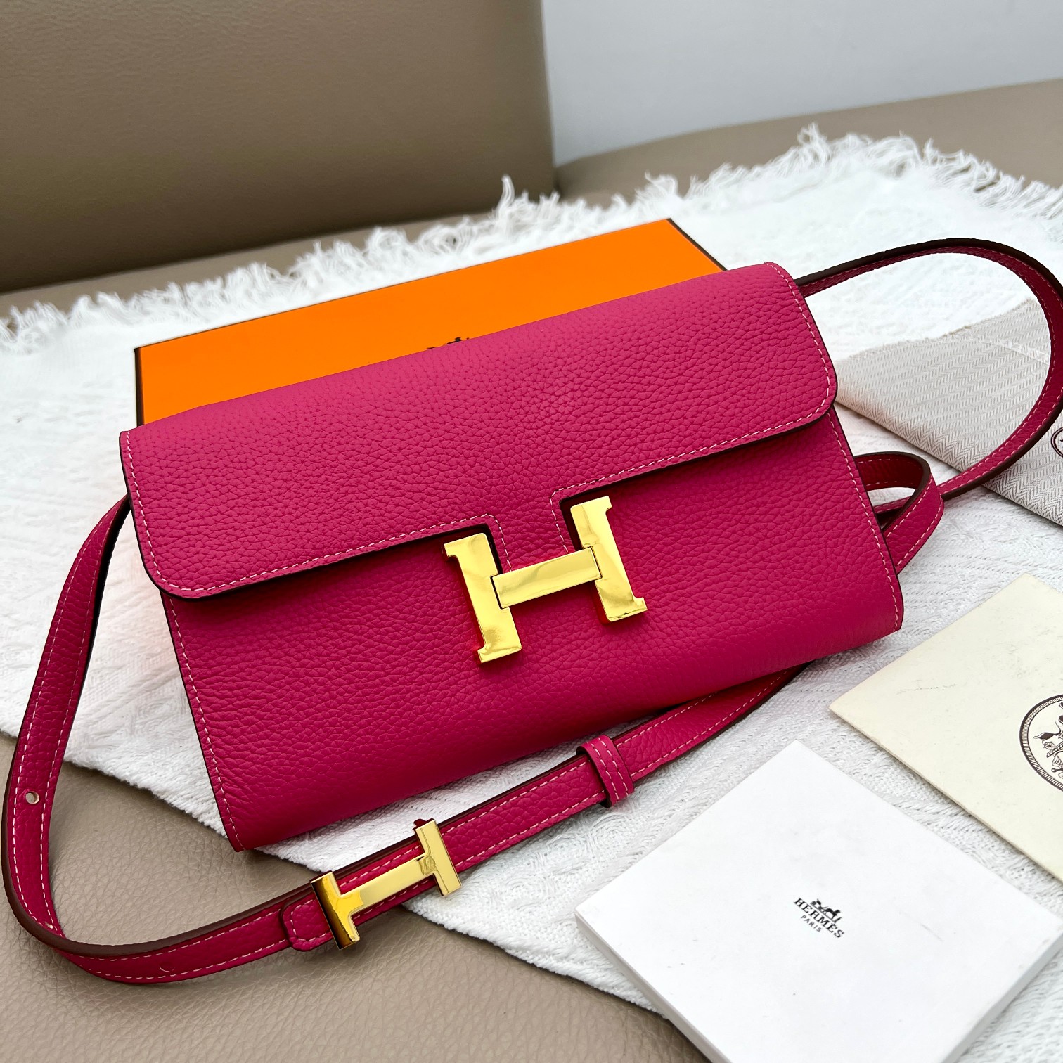 Hermes Constance Inspired Wallet Crossbody Bag, Leather with Gold Hardware 2 a1675003264753 2647