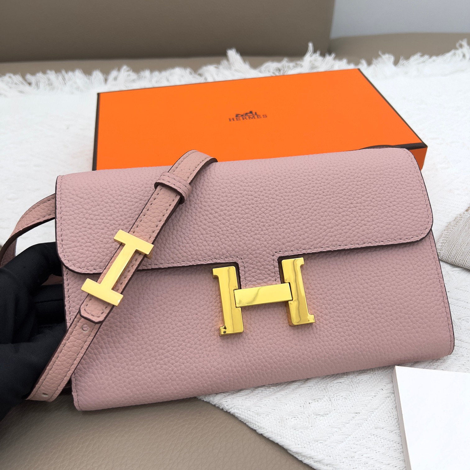 Hermes Constance 原单 荔枝纹金扣 ショルダーバッグ