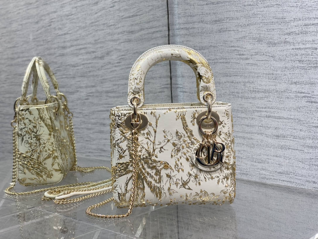 Dior Lady Handbags Crossbody & Shoulder Bags Gold Embroidery