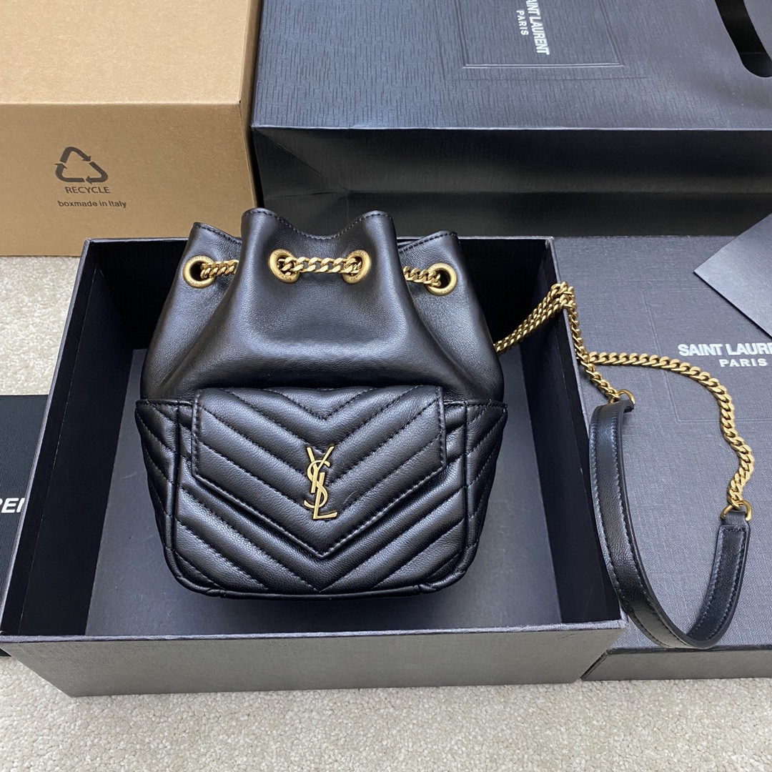 Saint Laurent 黑色羊皮/古金 、精品专供 最新V型绗缝迷你水桶包全新到货