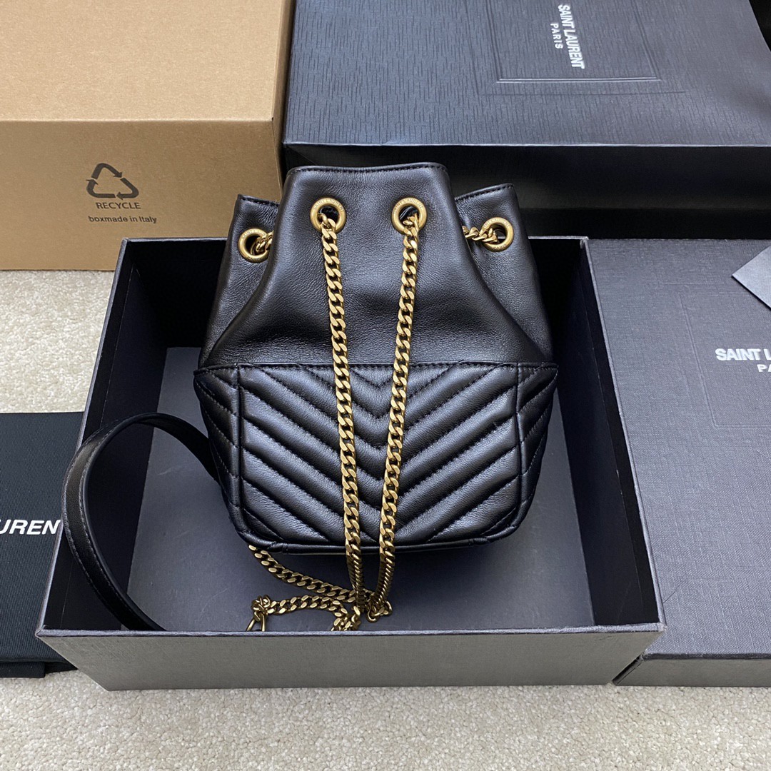 Saint Laurent 黑色羊皮/古金 、精品专供 最新V型绗缝迷你水桶包全新到货
