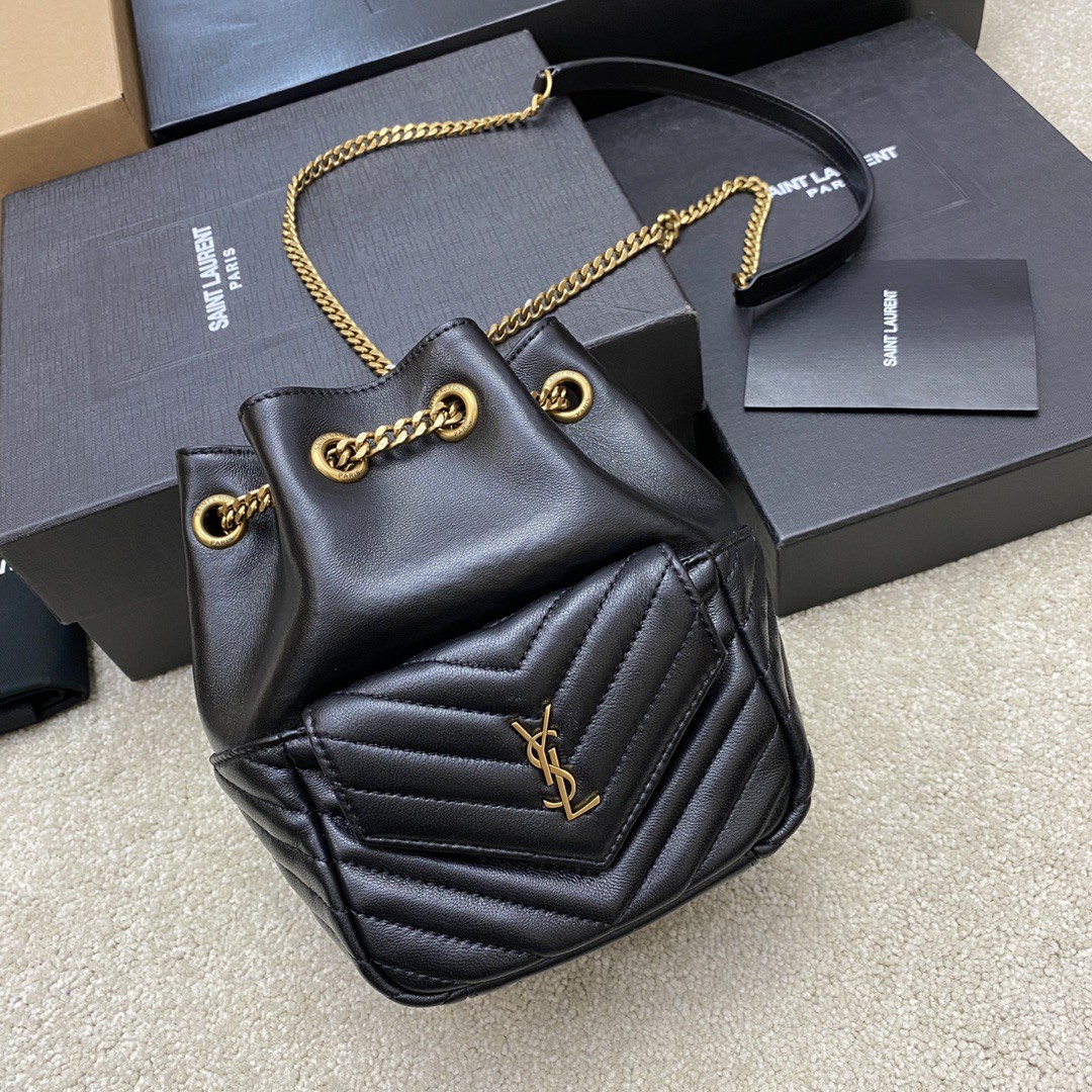Saint Laurent 黑色羊皮/古金 、精品专供 最新V型绗缝迷你水桶包全新到货