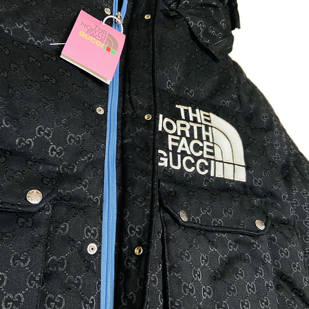 高版本 Gucci × The North Face 联名款 古驰/北面 提花连帽夹克拉链羽绒服外套男女同款