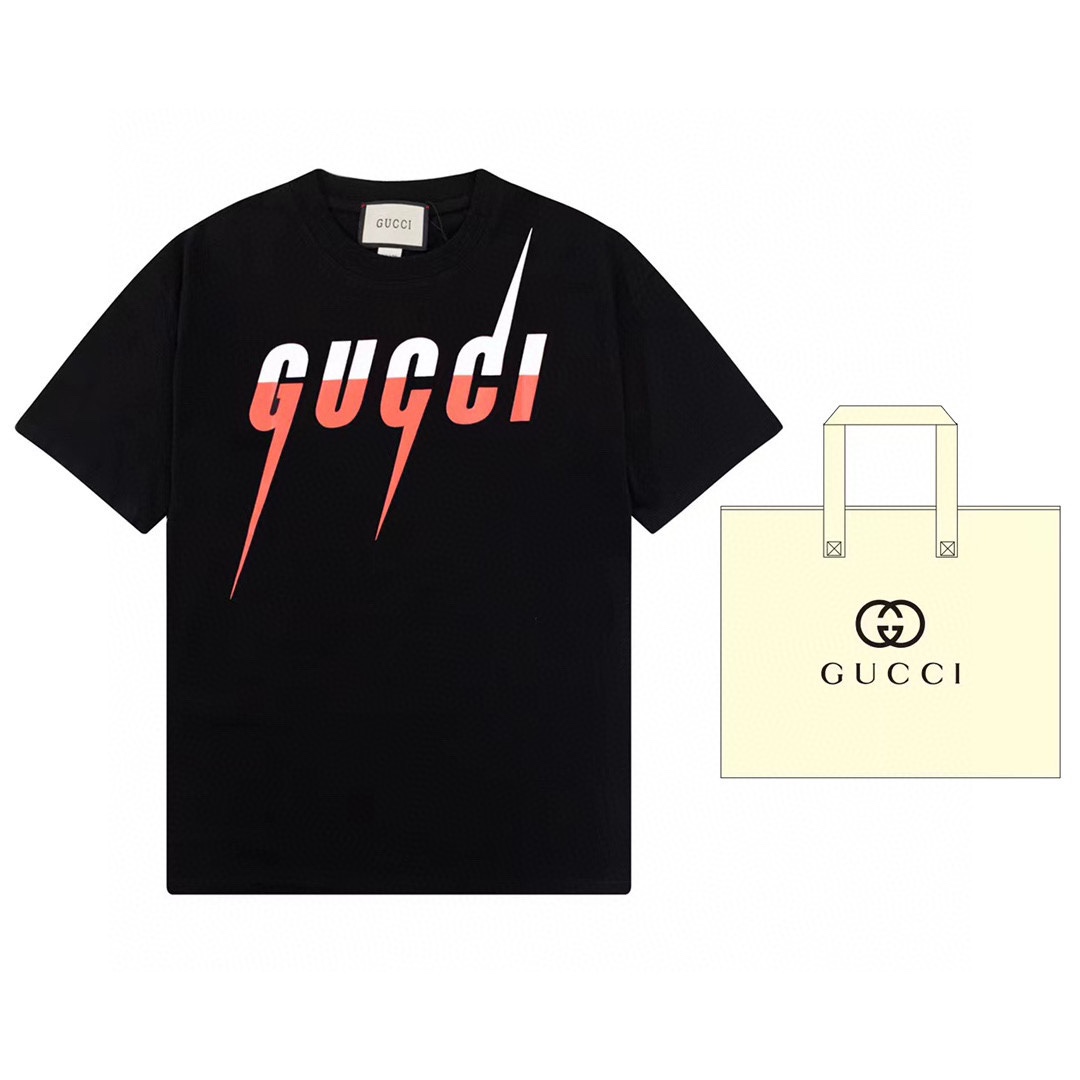 (+5 puede incluir bolsa de mano) Gucci Camiseta de manga corta clásica con estampado de hoja, con combinación de colore…