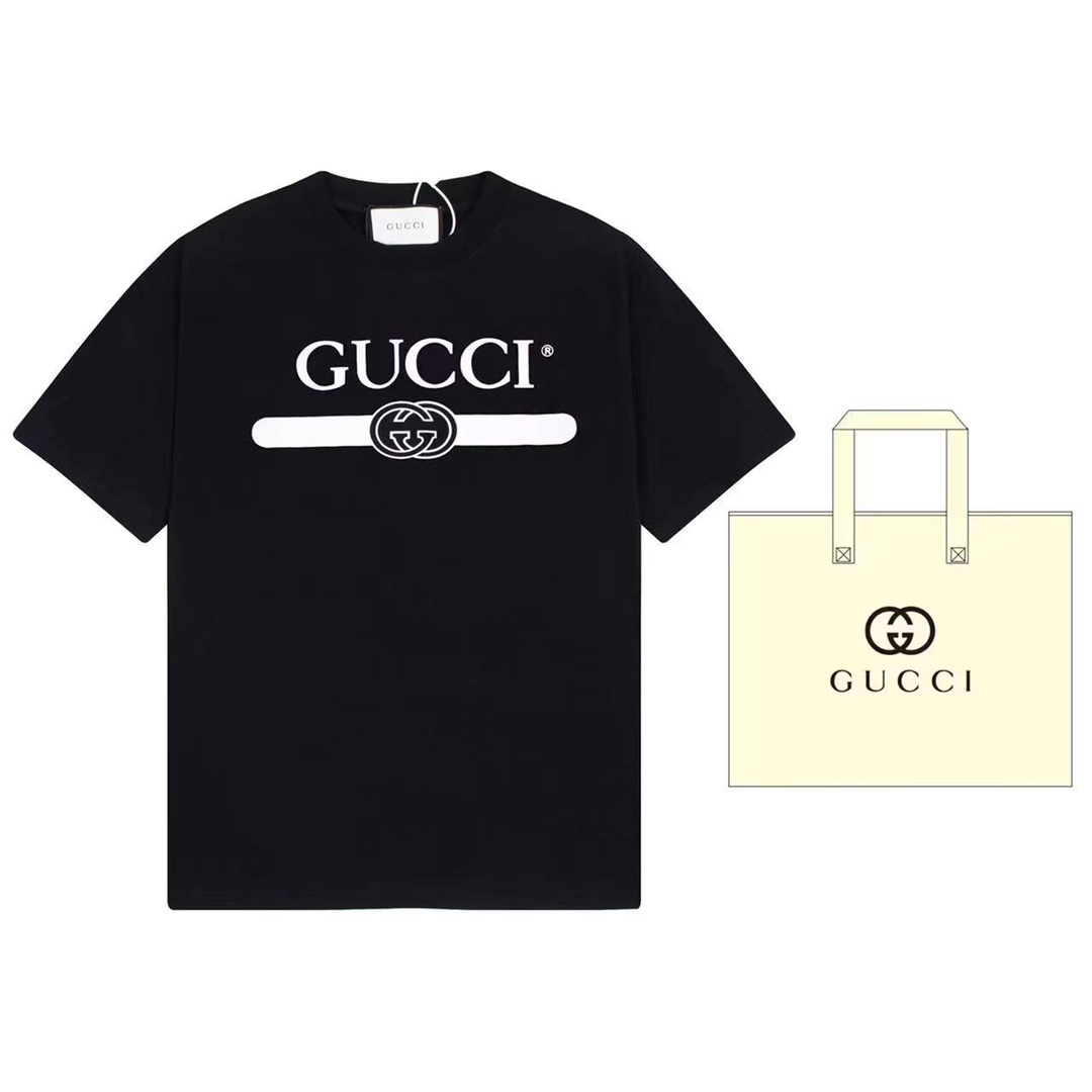 (+5 con bolsa de mano) Gucci Camiseta de manga corta con estampado clásico del logo Gucci, actualización refinada del l…