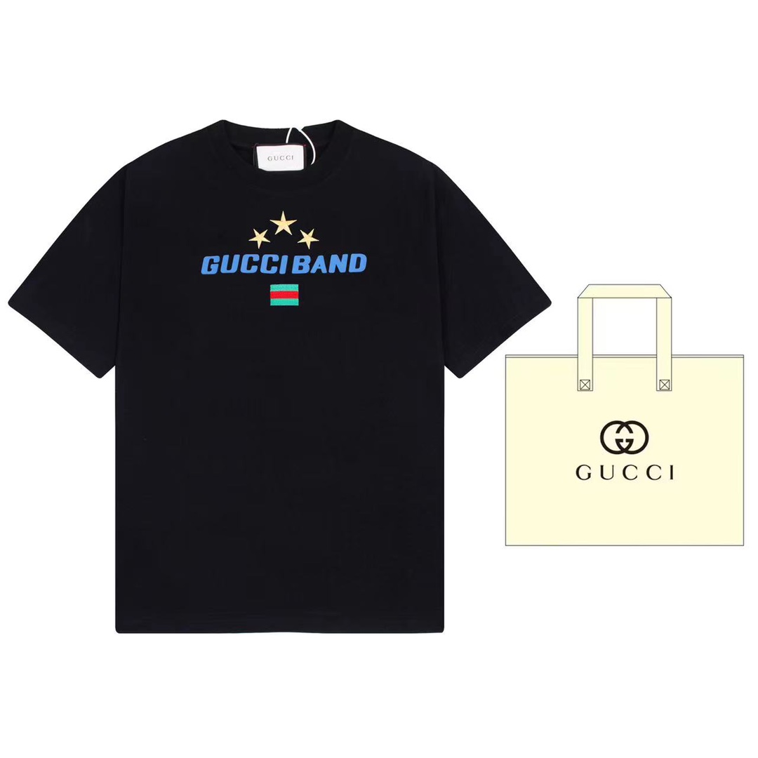 （➕5🉑配手提袋） Gucci 古驰 Gucci Band 星星刺绣大Logo短袖 原版面料 官方同款 定制240克同缸染面料 手感非常舒服 春夏最新砖柜同步 OS落肩版型 时尚又个性 超级百搭好看的一款 男女都非常合适 人手必备款 吊…
