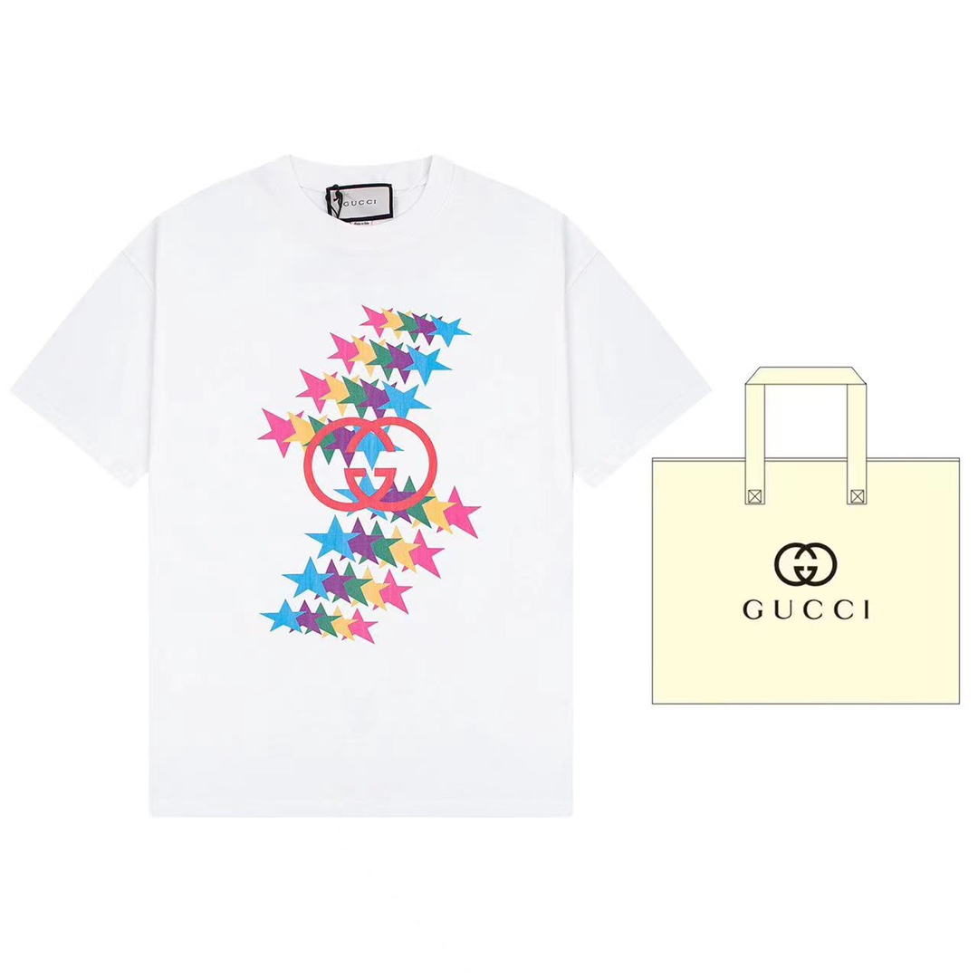 （➕5 🉑配手提袋） Gucci 古驰 Colección especial 520, camiseta de manga corta con estampado de estrellas brillantes doble G. Tej…
