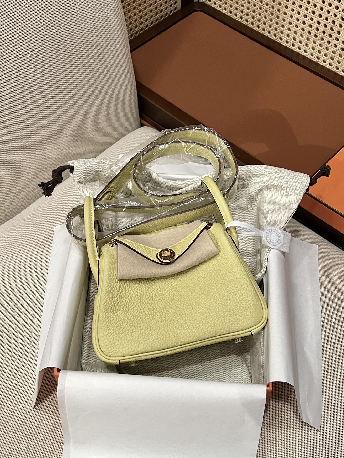 Hermes Lindy Pale Yellow mini crossbody everyday