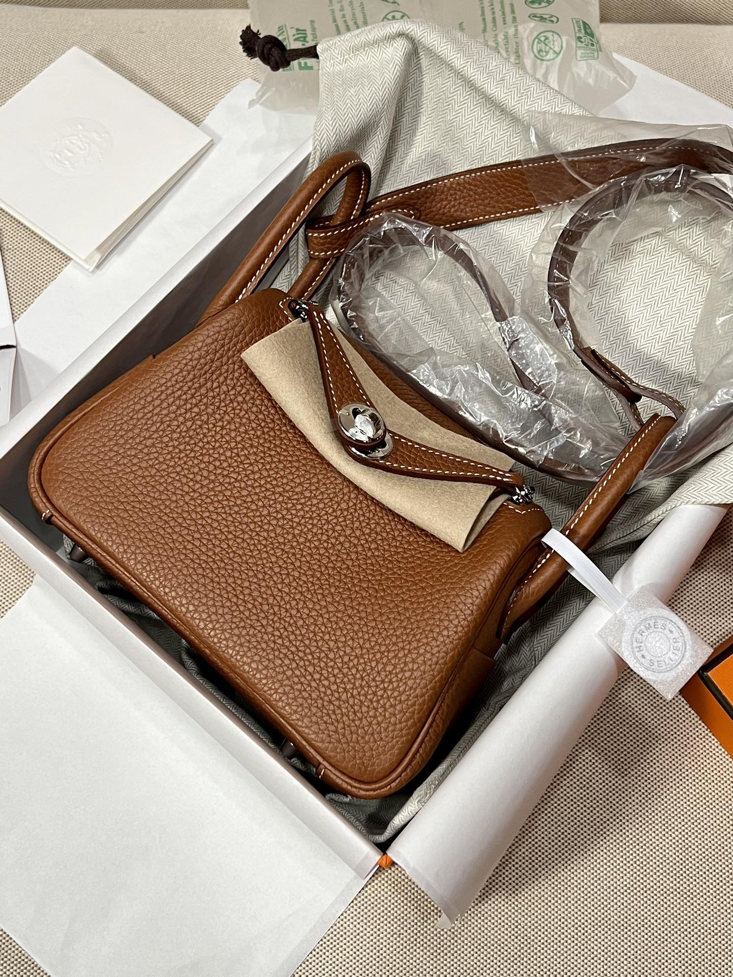 Hermes Lindy Gold brown mini shoulder everyday