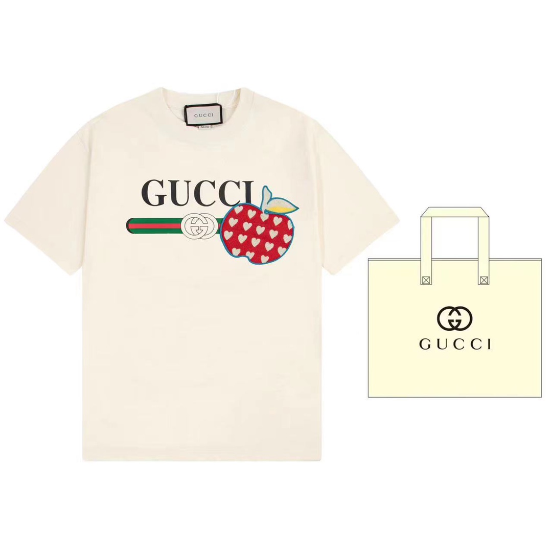 ➕5🉑配手提袋） Gucci 古驰 Colección especial de San Valentín, camiseta de manga corta con bordado de corazón y manzana exclusi…