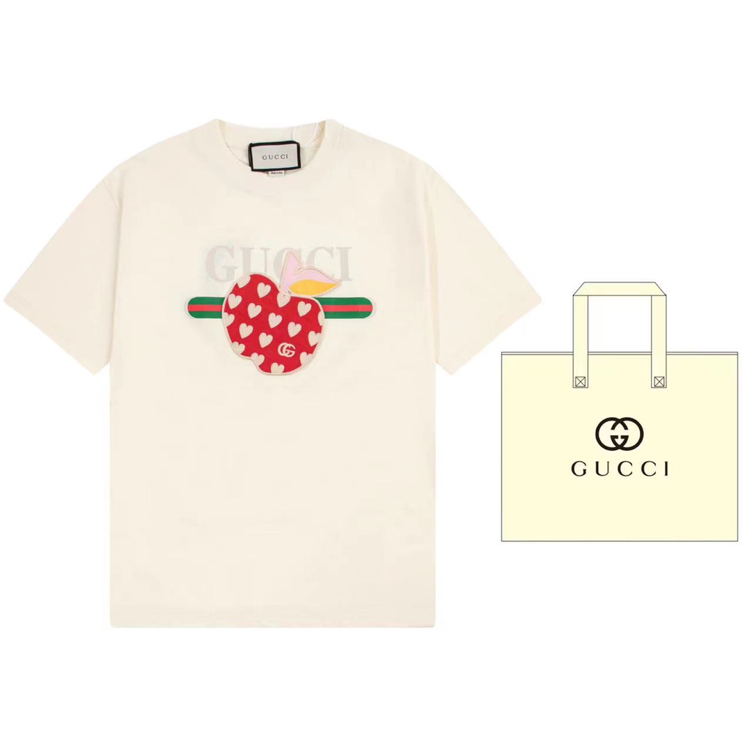 （➕5🉑配手提袋） Gucci 古驰 Colección especial de San Valentín, camiseta de manga corta con bordado de corazón y manzana exclus…