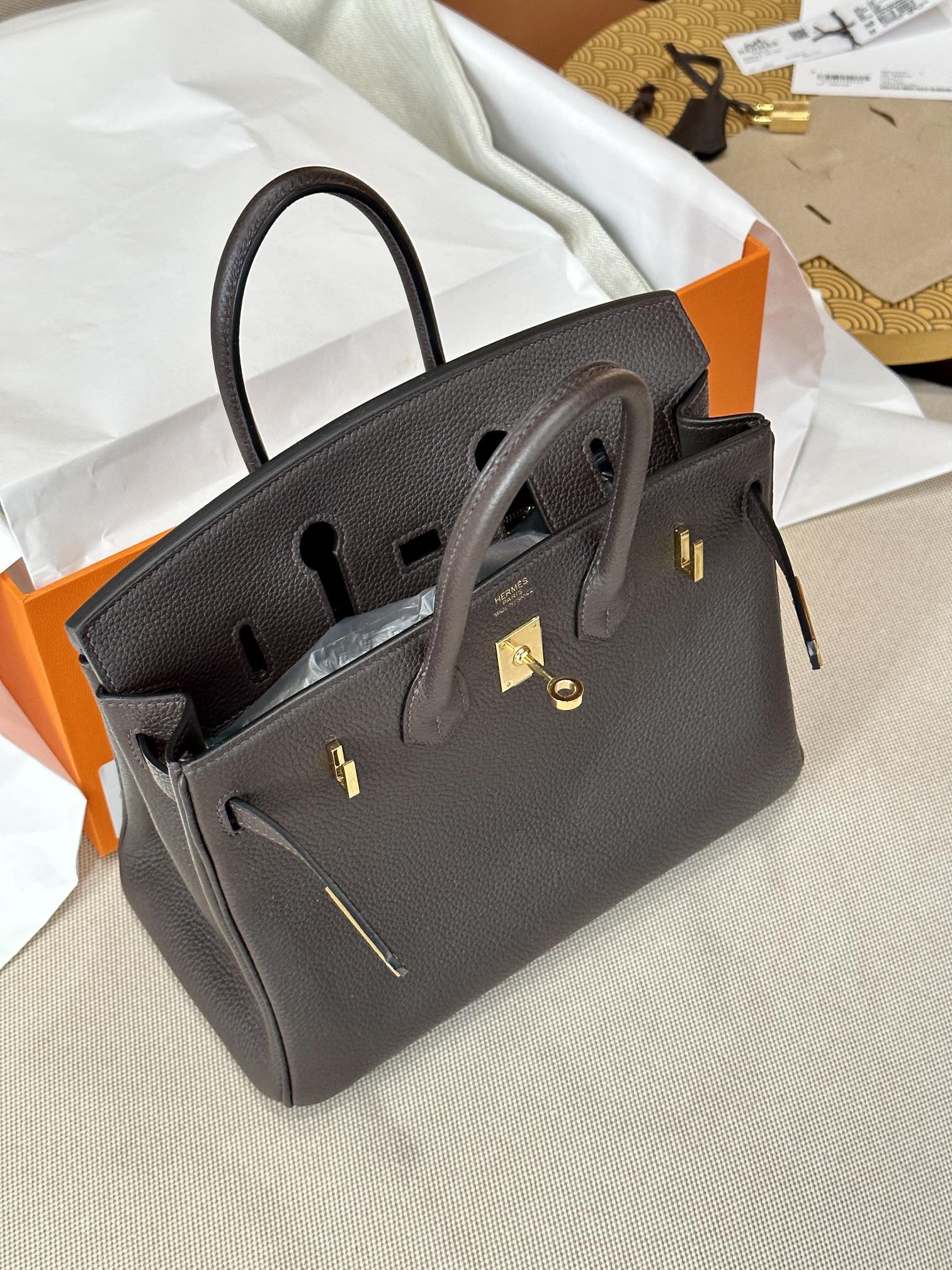 Hermes Birkin 25 Chocolate Togo 25cm everyday shoulder