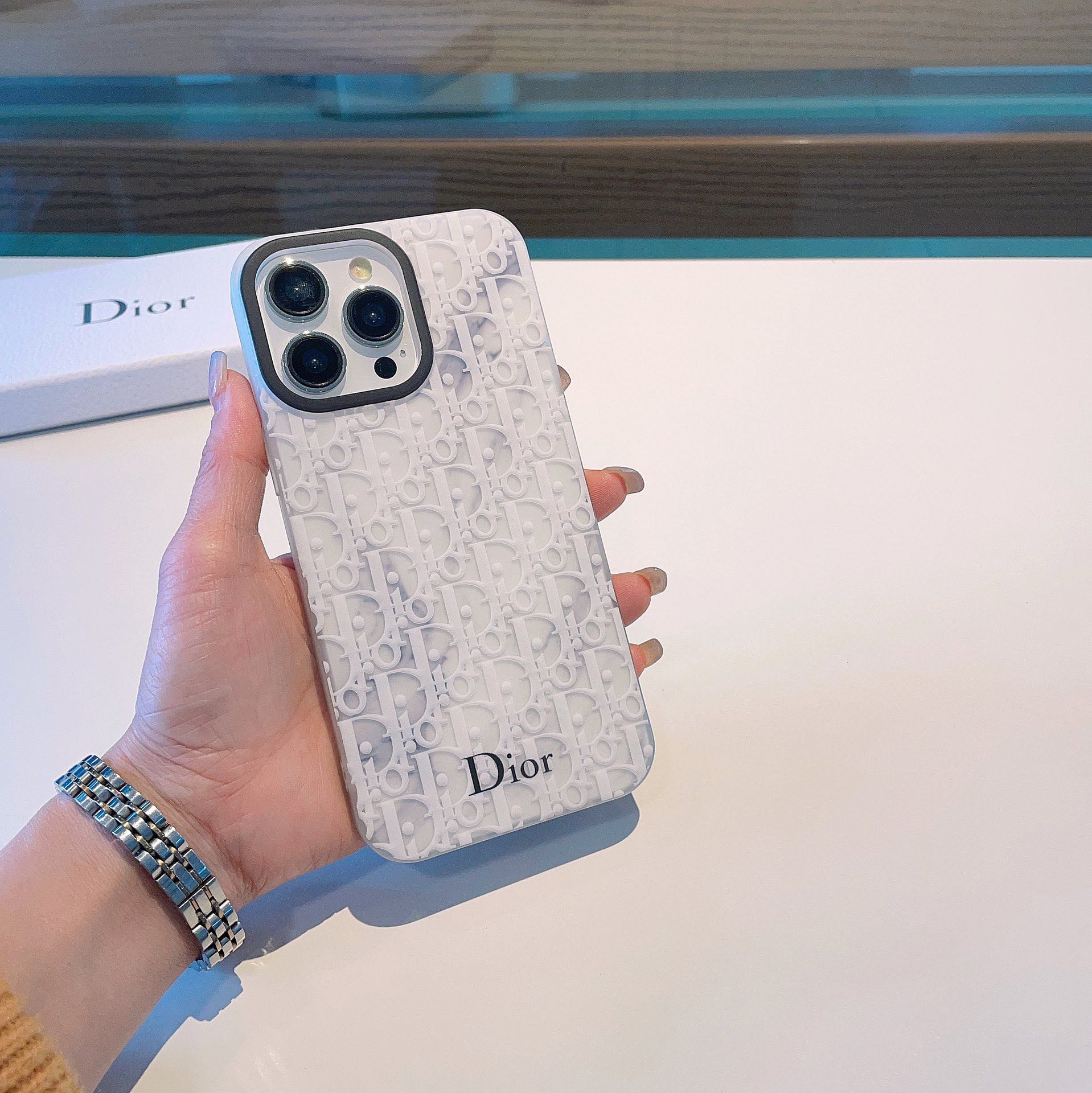 Dior迪奥半透明大理石纹全包手机壳