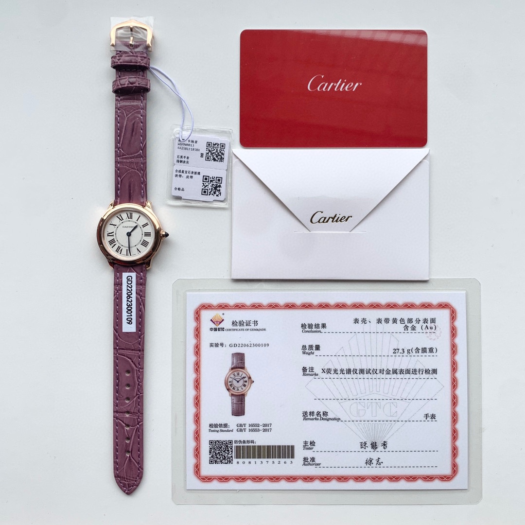 Cartier Relógio Azul Rose Ouro Rosa Conjunto com Diamantes Couro de crocodilo Quartz Movement Correia couro jacaré