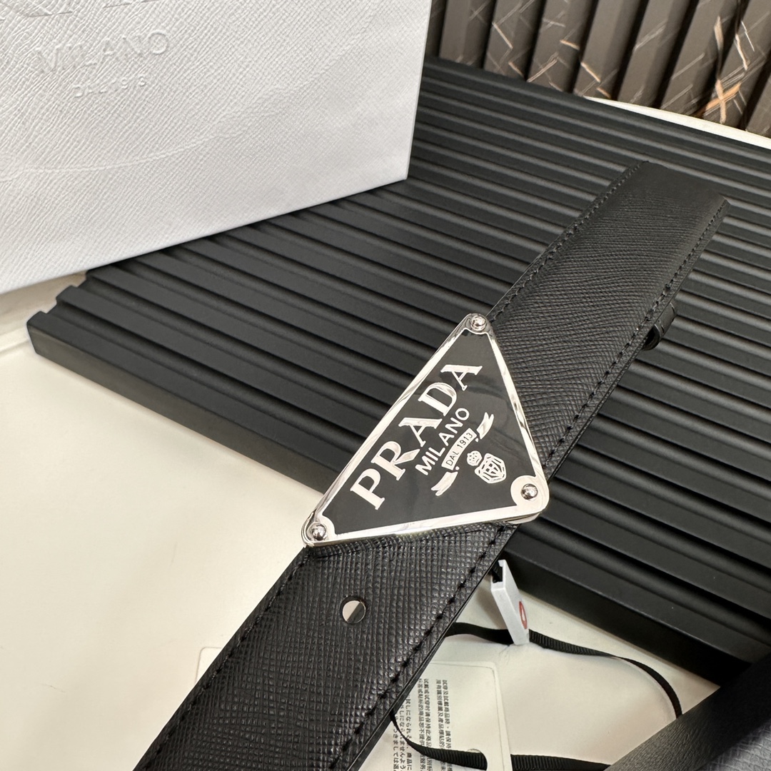 Prada Logo Saffiano Leather Belt with Metal Coated Triangle Design, 2CM Width - 图片 7
