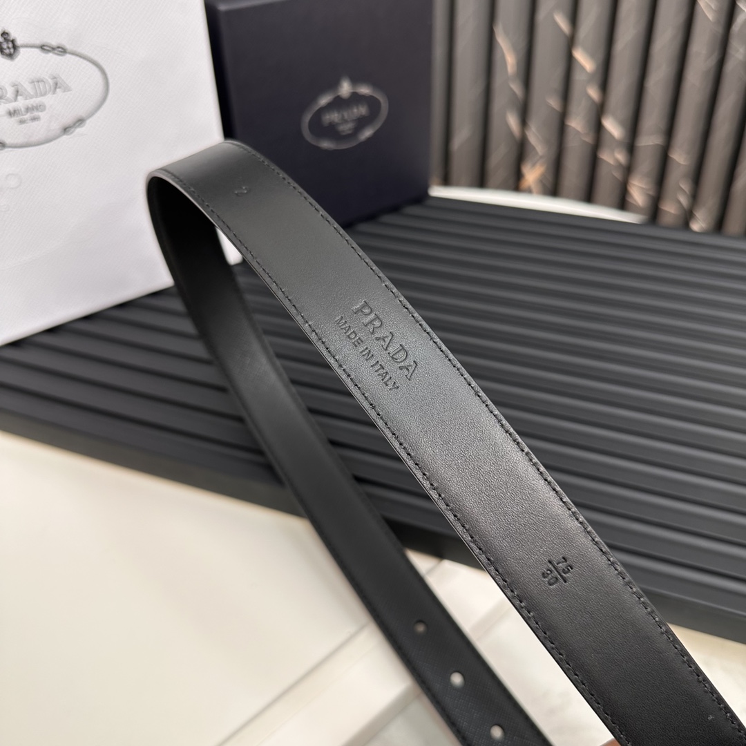 Prada Logo Saffiano Leather Belt with Metal Coated Triangle Design, 2CM Width - 图片 9