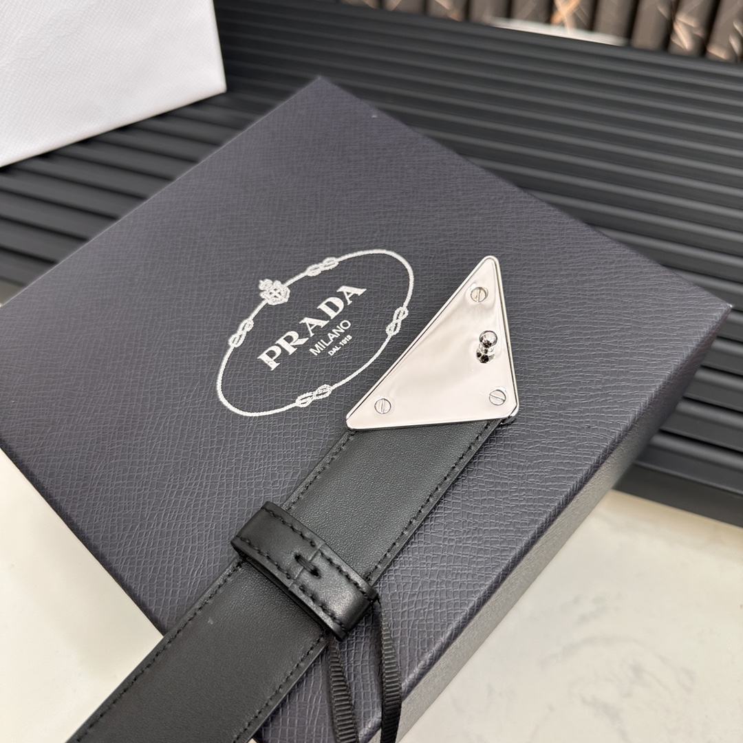 Prada Logo Saffiano Leather Belt with Metal Coated Triangle Design, 2CM Width - 图片 8