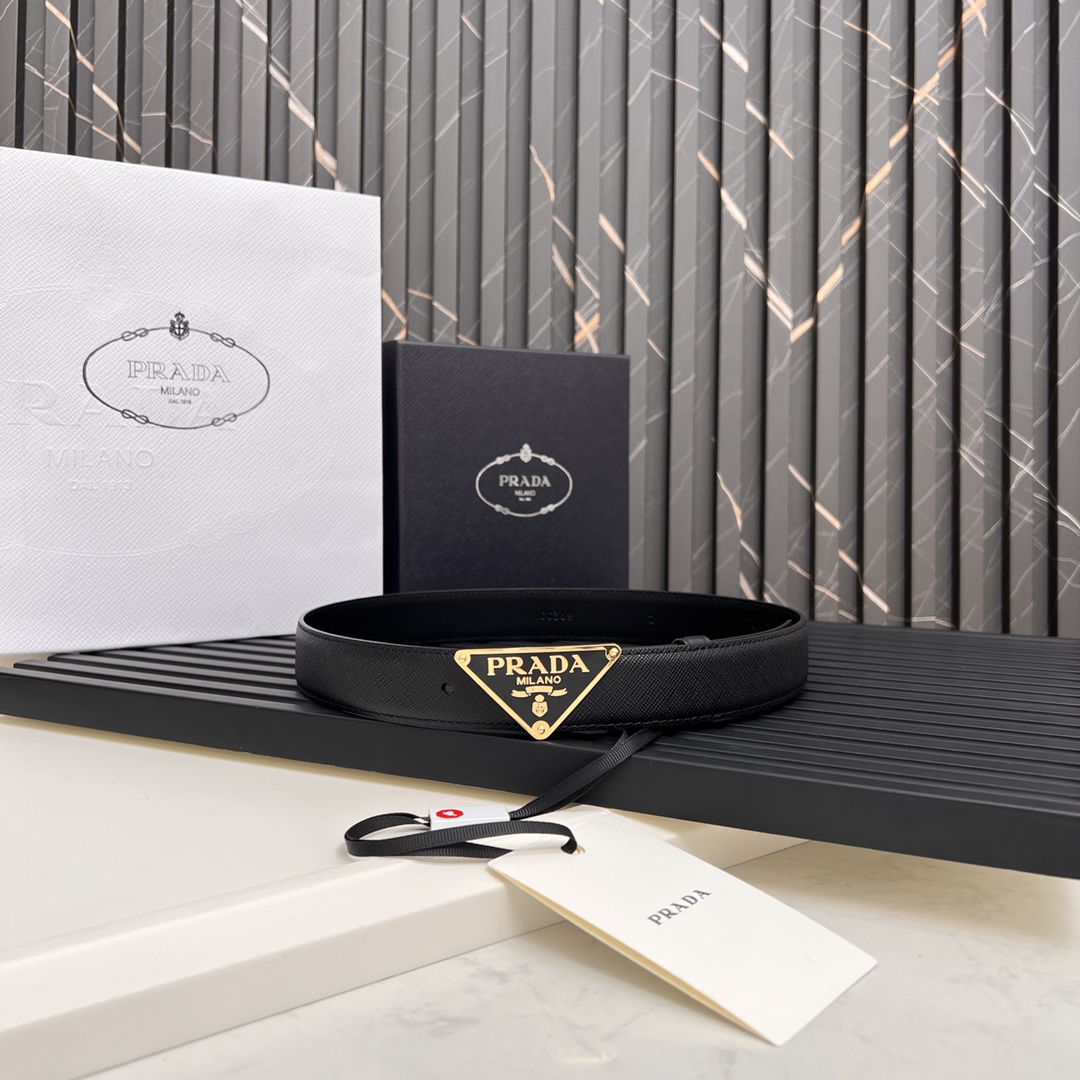 Prada Logo Metal Belt with Elegant Saffiano Leather and 2CM Width - 图片 1