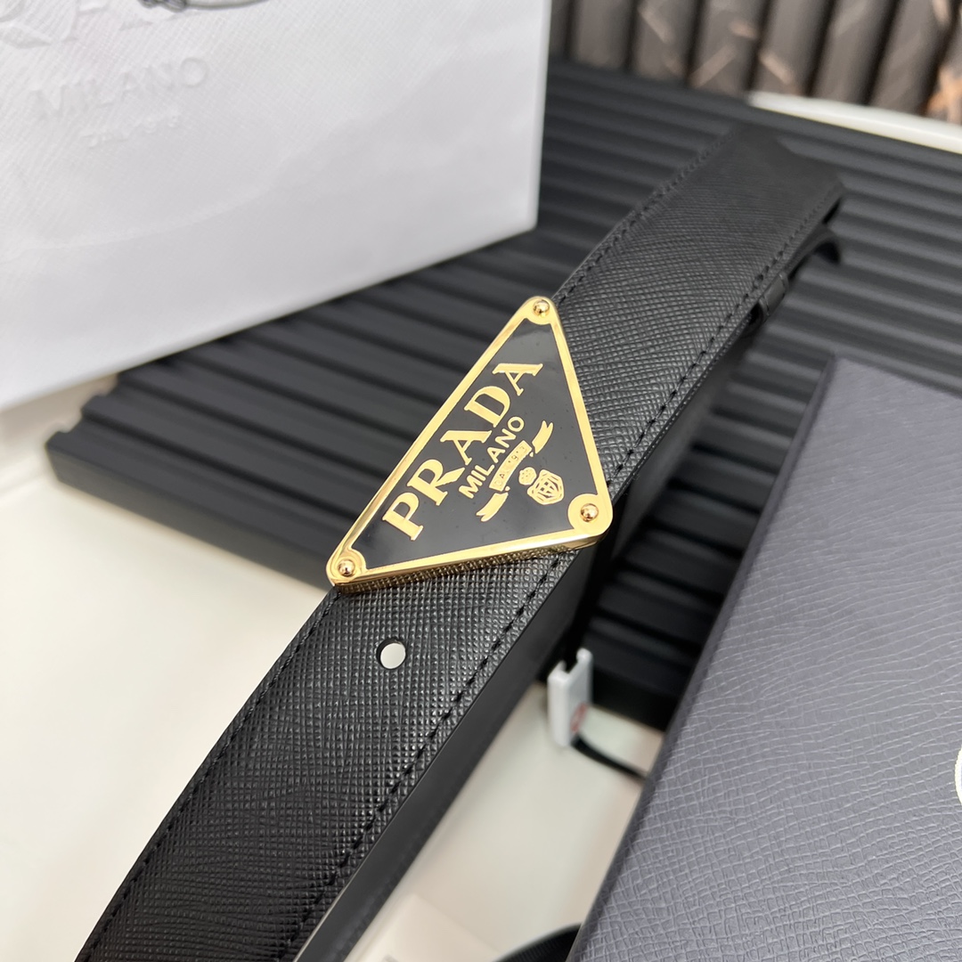 Prada Logo Metal Belt with Elegant Saffiano Leather and 2CM Width - 图片 7