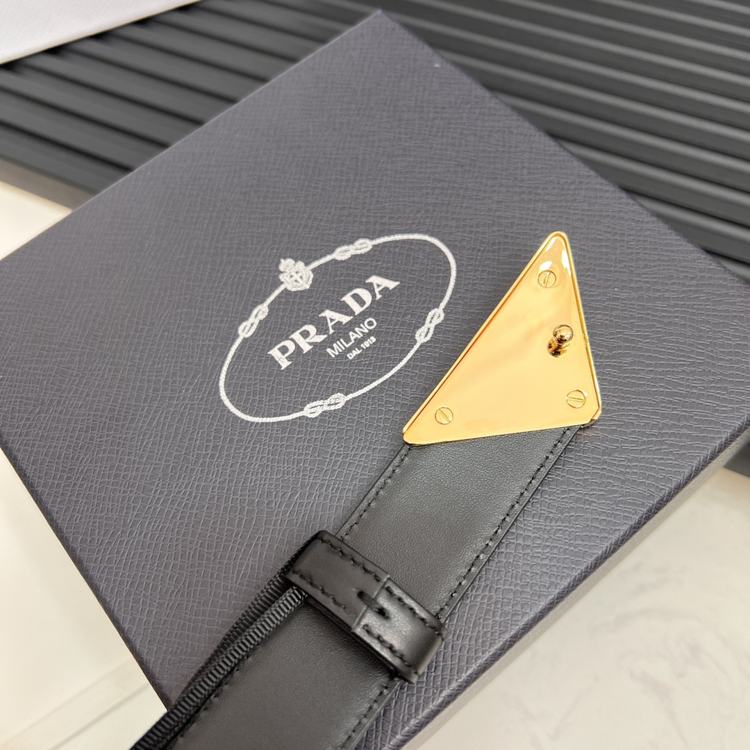 Prada Logo Metal Belt with Elegant Saffiano Leather and 2CM Width - 图片 9