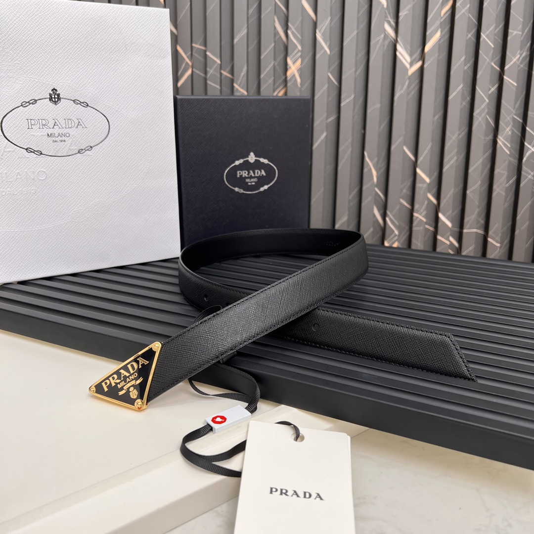 Prada Logo Metal Belt with Elegant Saffiano Leather and 2CM Width - 图片 5