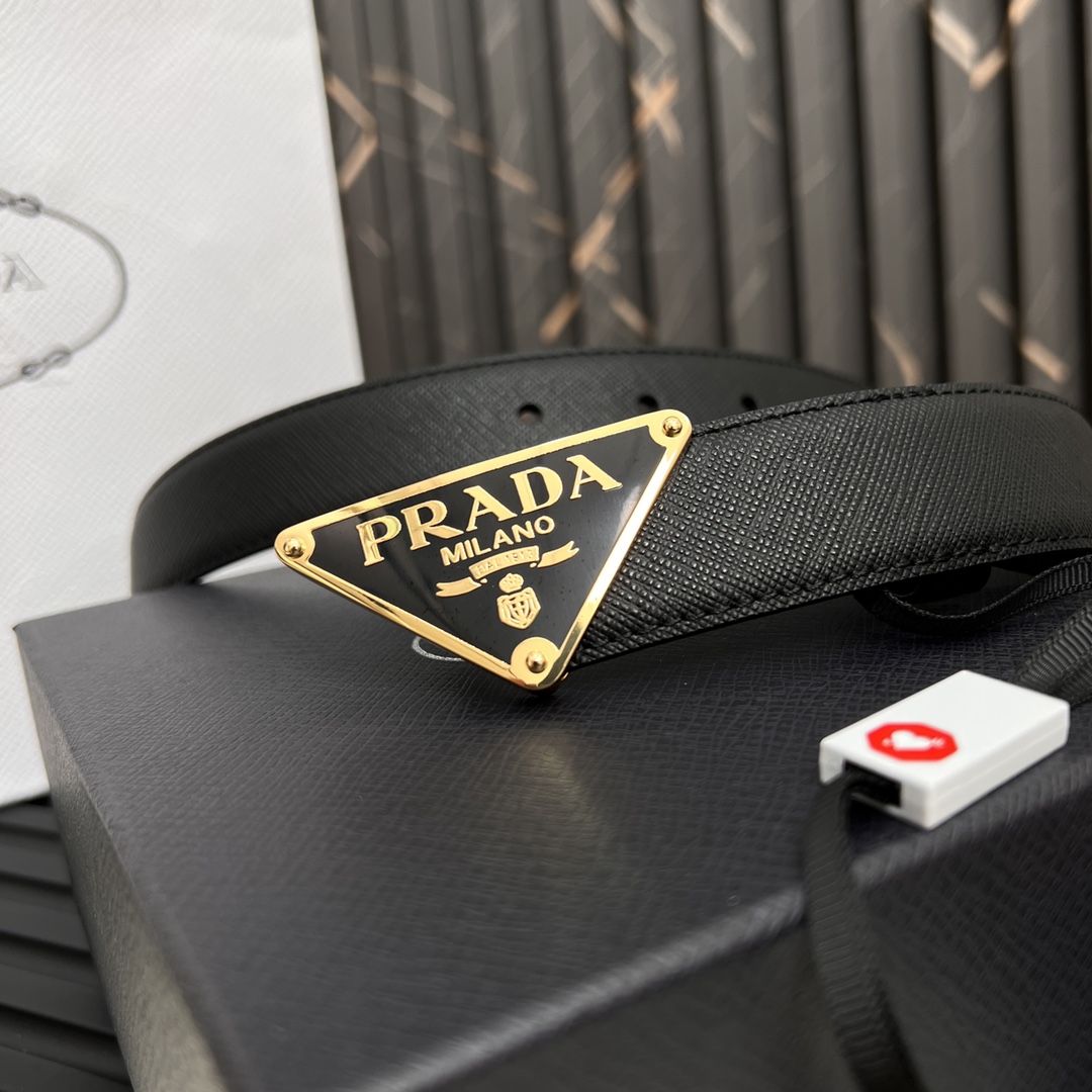 Prada Logo Metal Belt with Elegant Saffiano Leather and 2CM Width - 图片 4