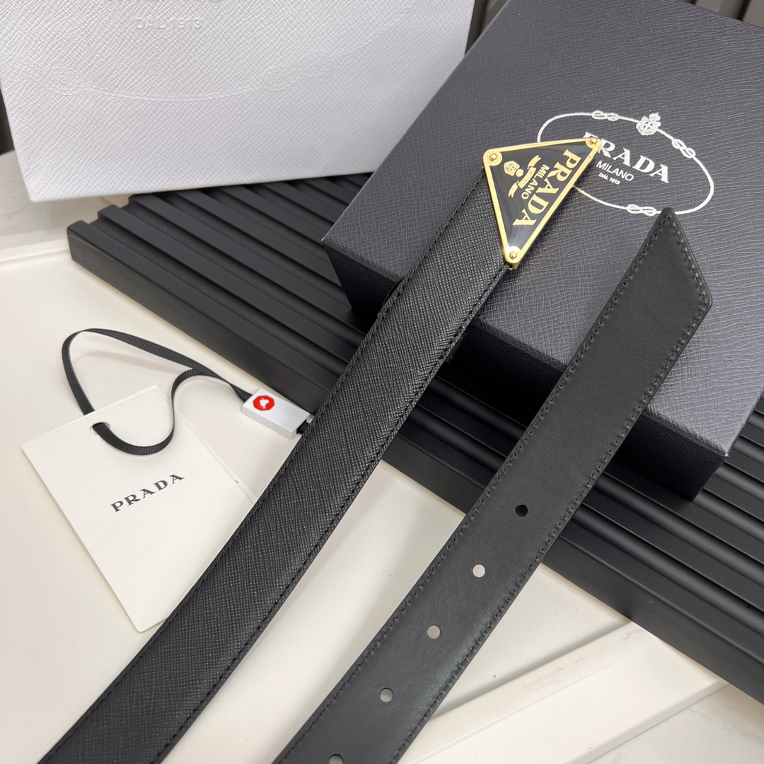 Prada Logo Metal Belt with Elegant Saffiano Leather and 2CM Width - 图片 6