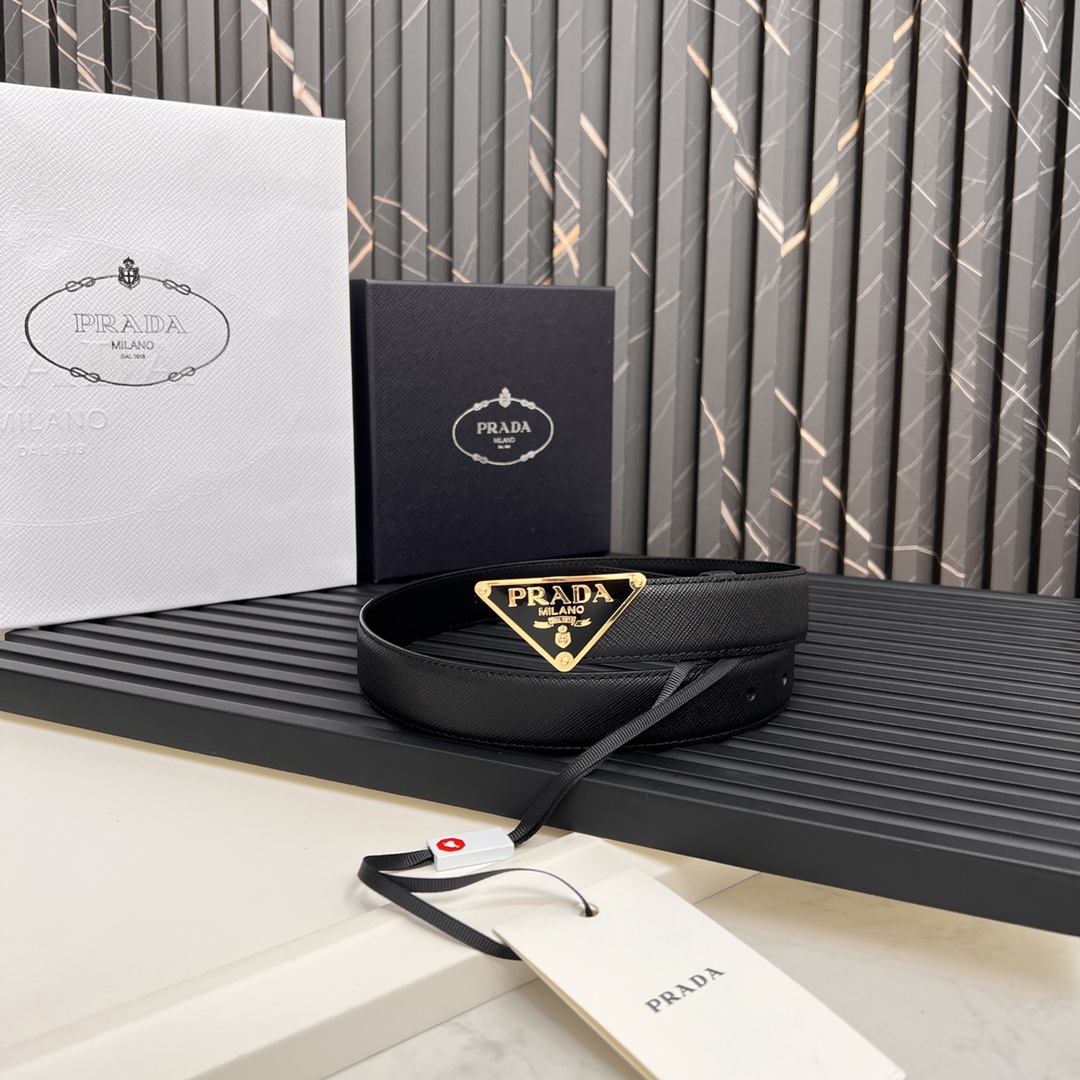 Prada Logo Metal Belt with Elegant Saffiano Leather and 2CM Width - 图片 2