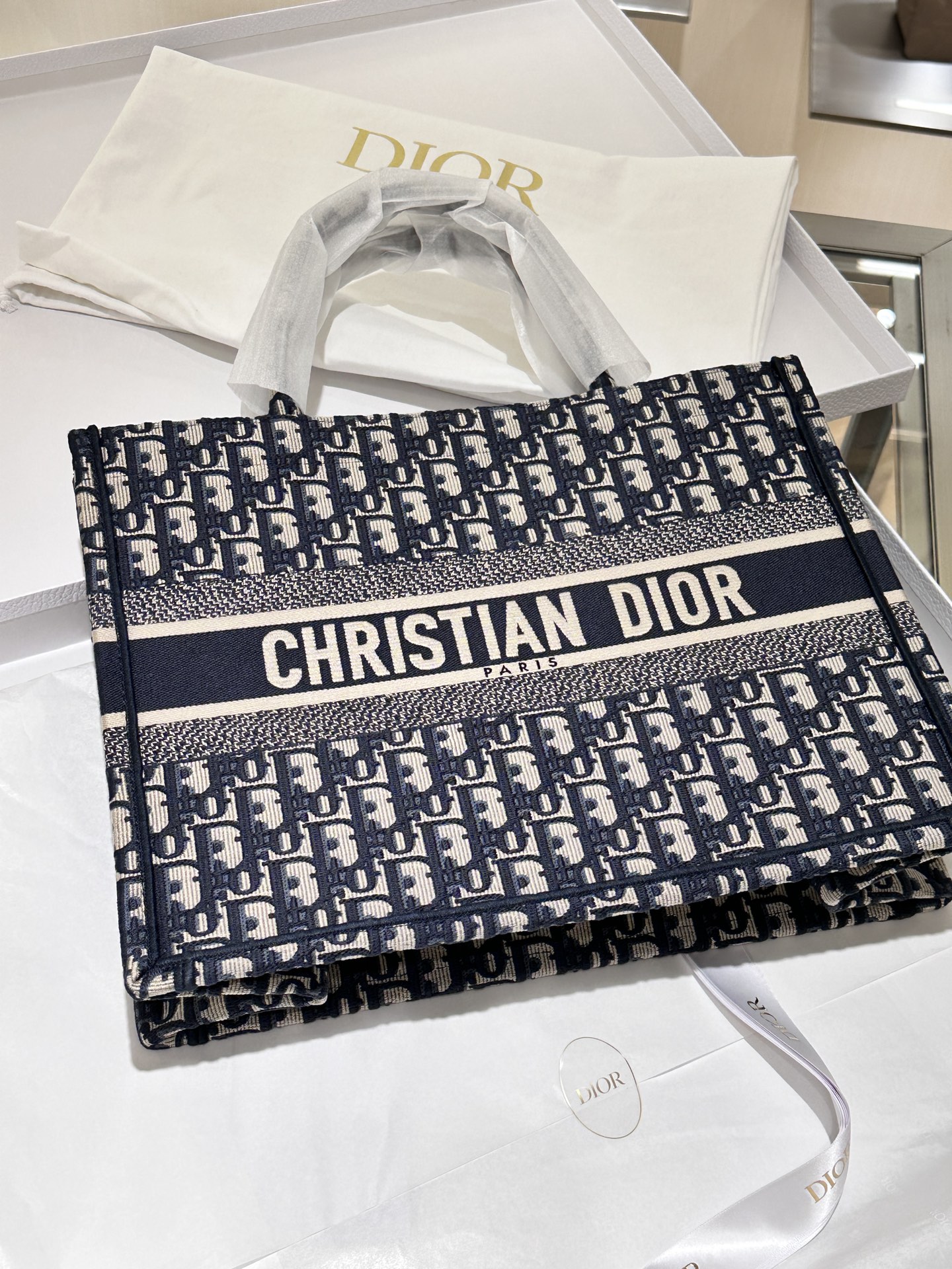 디올 Lady Dior 미디움 블루 오블리크 백 레플리카