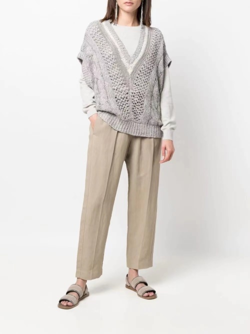 ZILIMARK BC Openwork Mesh V-Neck Knit Top, Comfortable Fit & Sparkling Detail 1 ZILIMARK BC Openwork Mesh V-Neck Knit Top, Comfortable Fit & Sparkling Detail
