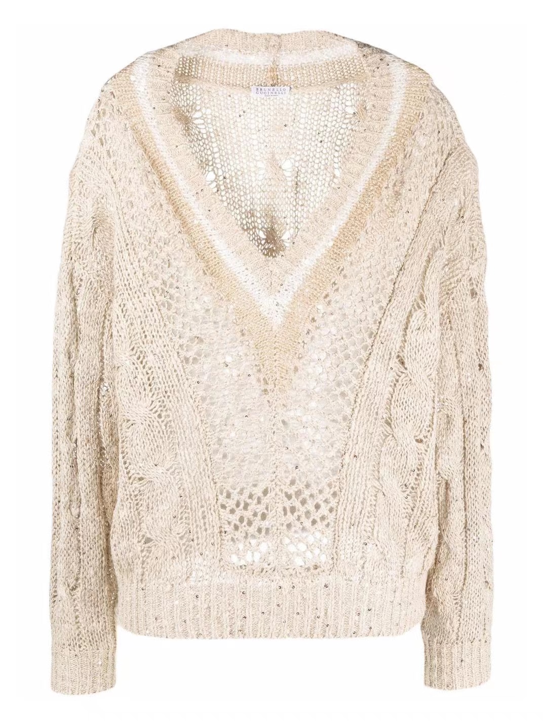 Pull en maille ajourée ZILIMARK BC avec col en V et détails scintillants