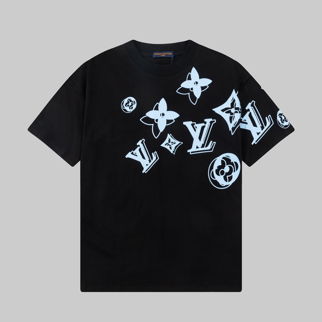 P75 LOUIS VUITTON 23ss Camiseta clásica de manga corta con estampado de logo en toda la prenda estampado en la espalda.…