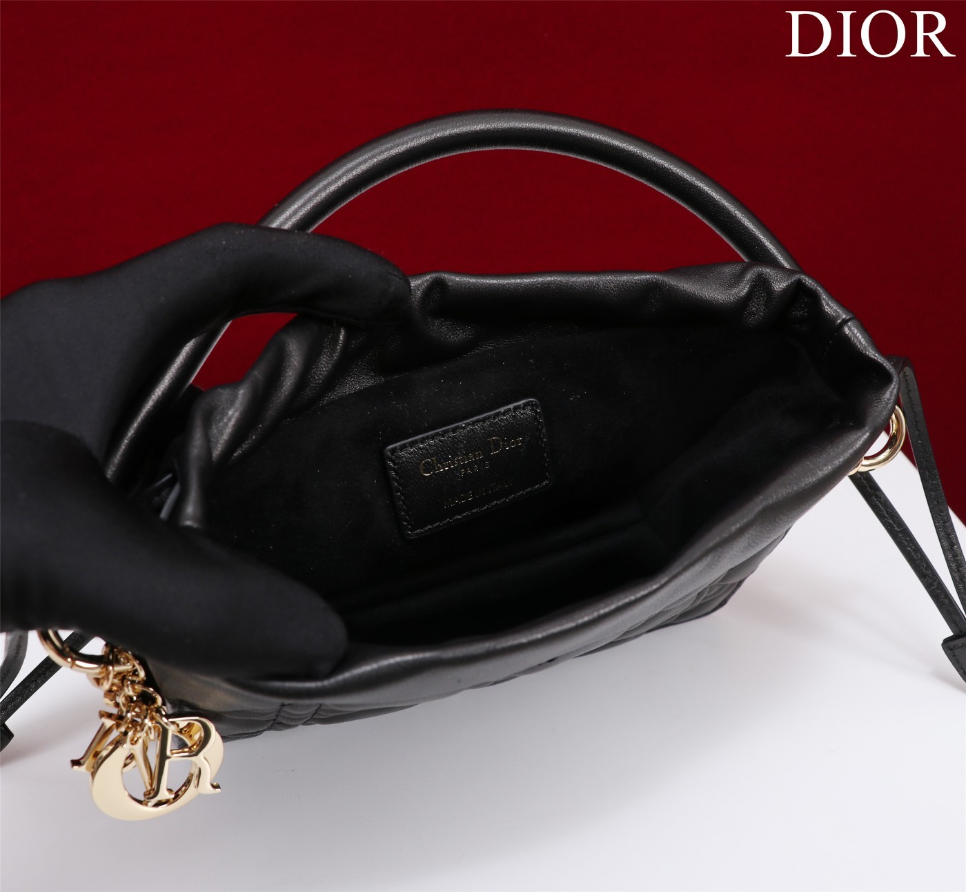 迪奥Dior顶级进口羊皮小福袋新款LadyDior珍珠手拿斜挎包型号098183#羊皮Size19*13