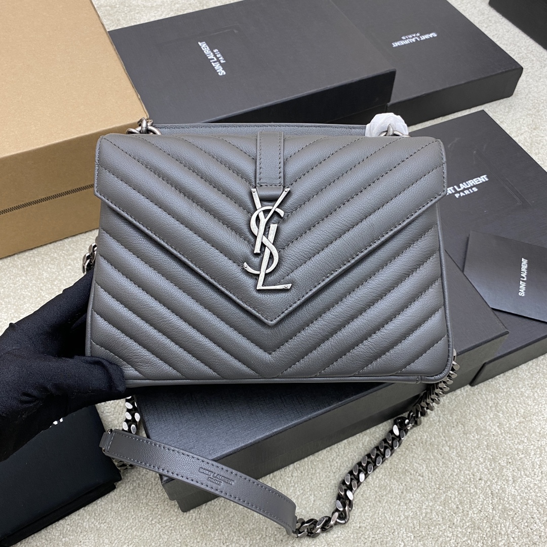 Saint Laurent Grey Leather Crossbody Bag, 24x17x6cm