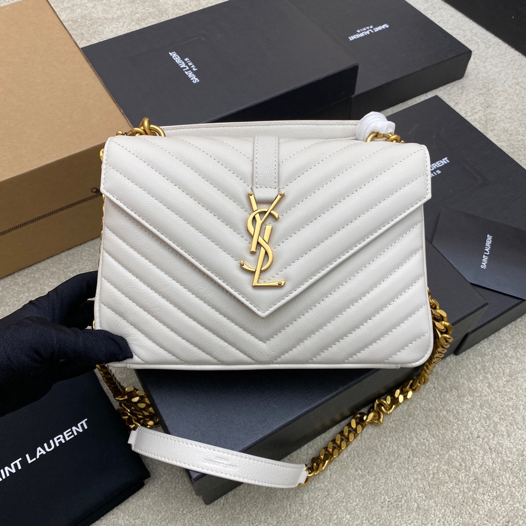 Saint Laurent Envelope Chain Bag in White Leather with Gold Hardware