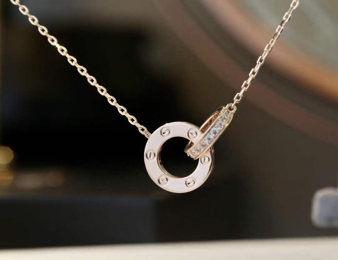 Cartier Cartier 卡地亚 玫瑰金双环满钻圆饼项链