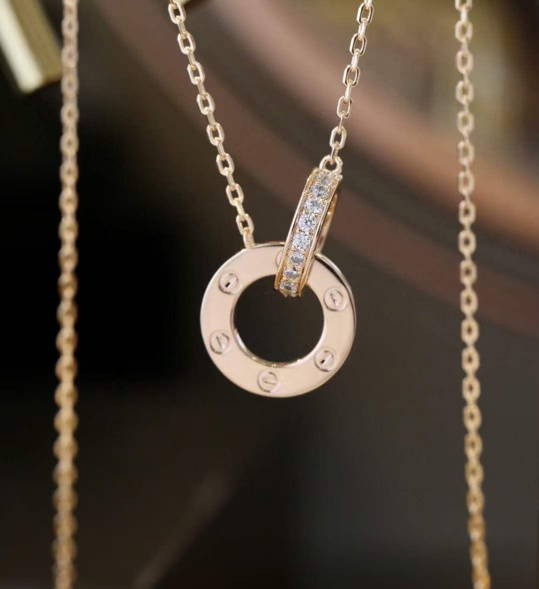 Cartier Cartier 卡地亚 玫瑰金双环满钻圆饼项链