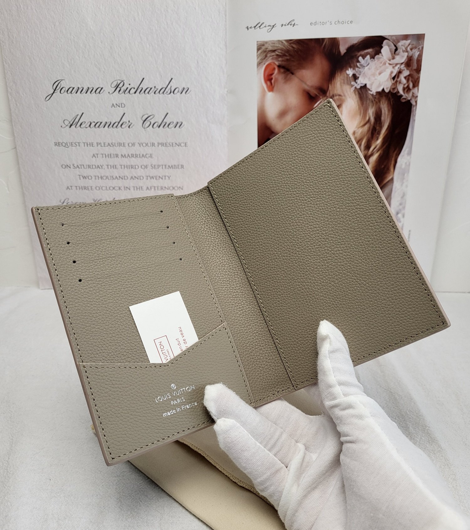 Open elegant leather passport holder