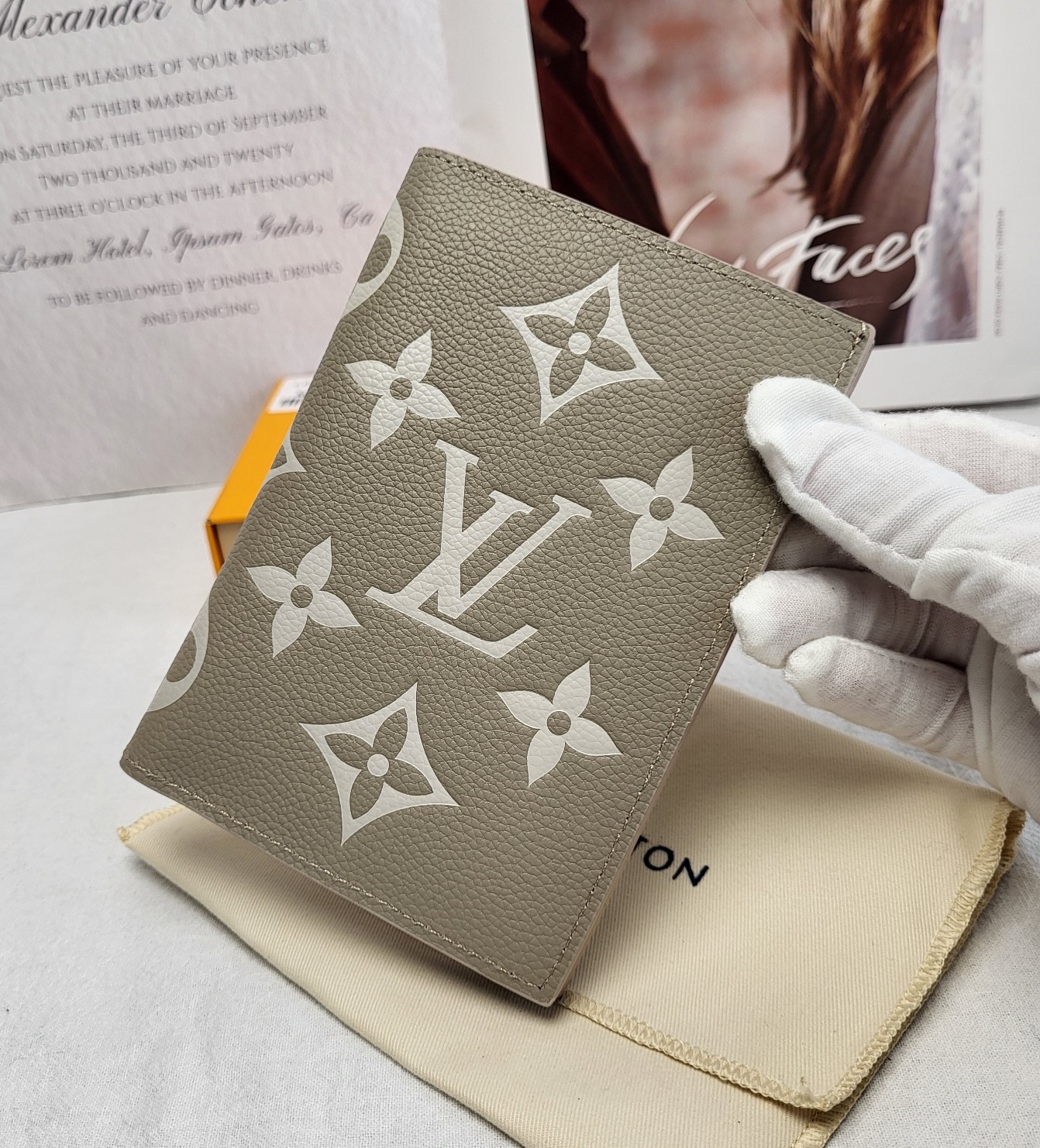 Close-up of leather texture on passport holder