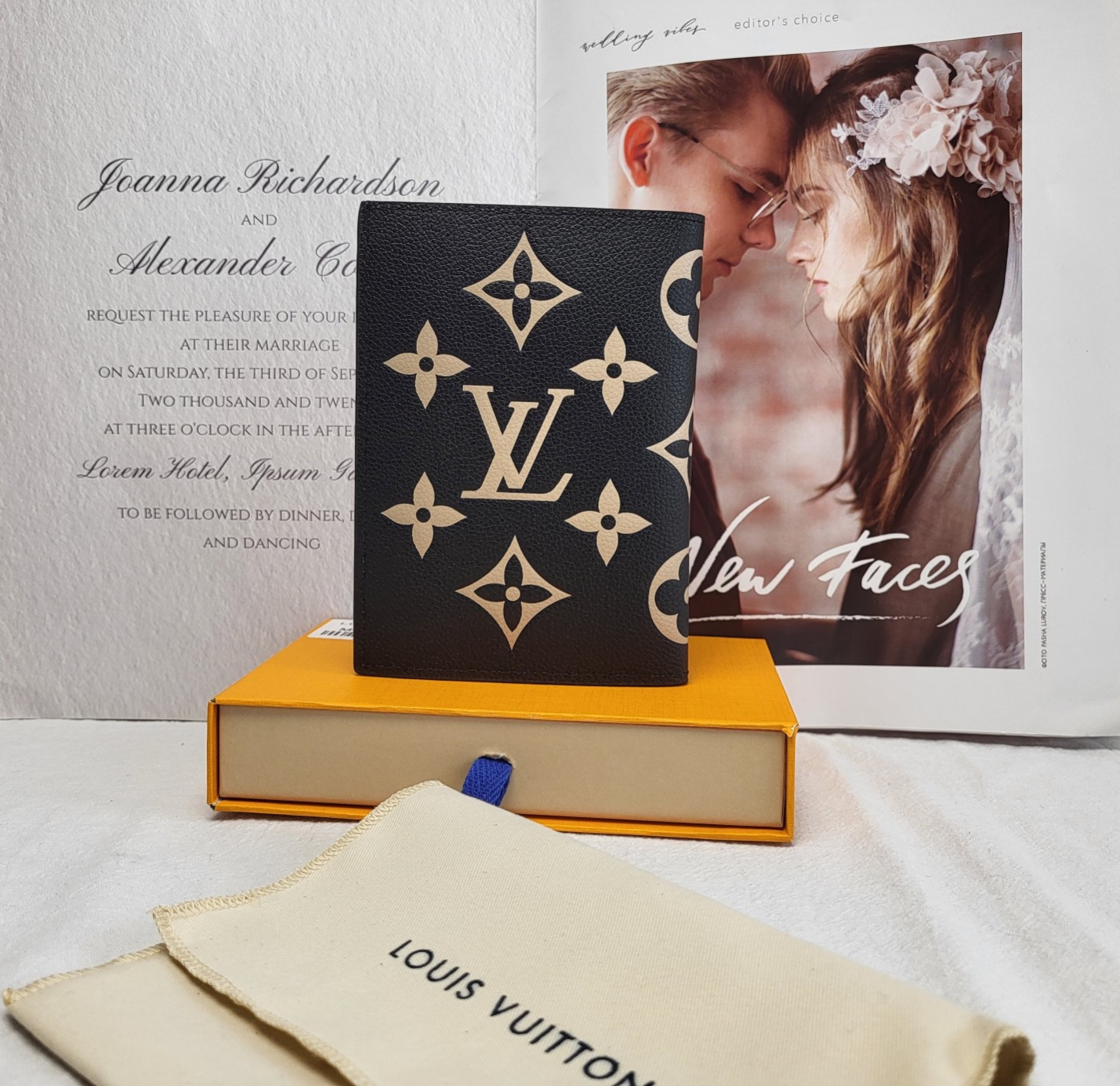 Stylish leather passport holder as part of travel set