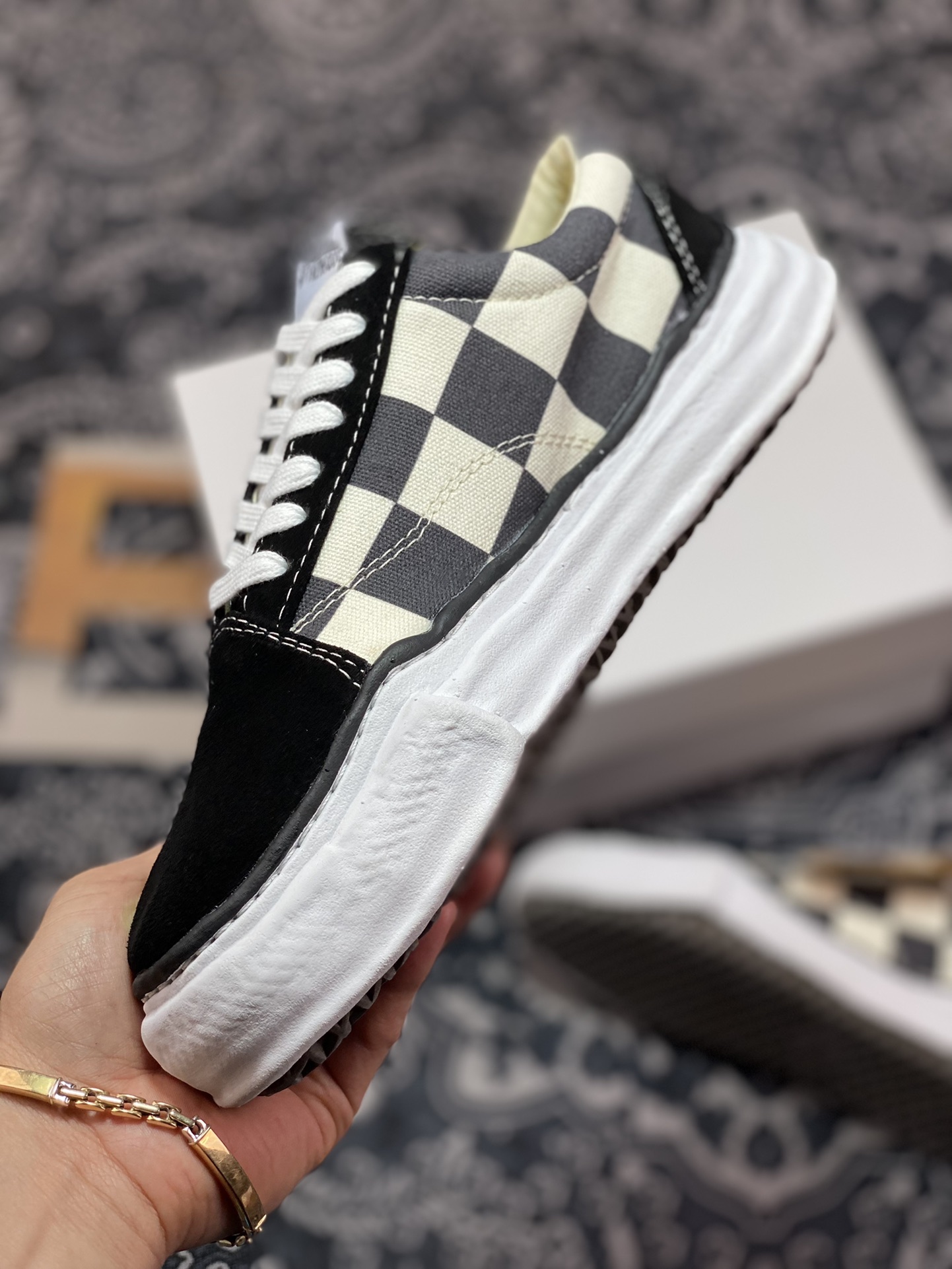 Maison Mihara Yasuhiro Original STC Sole Leather Low-Cut Sneakers ”Mihara Half Checkerboard” Classic Shell Front Edition Sneakers