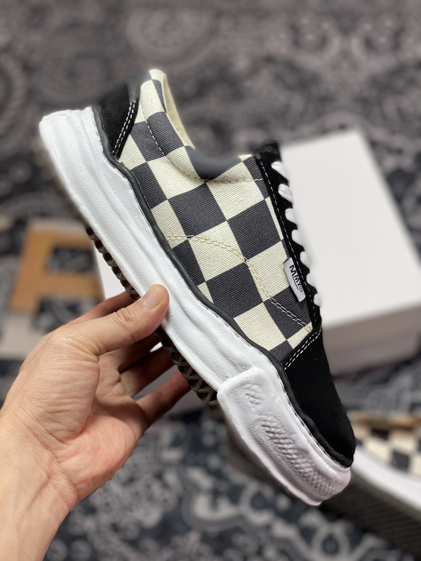 Maison Mihara Yasuhiro Original STC Sole Leather Low-Cut Sneakers ”Mihara Half Checkerboard” Classic Shell Front Edition Sneakers