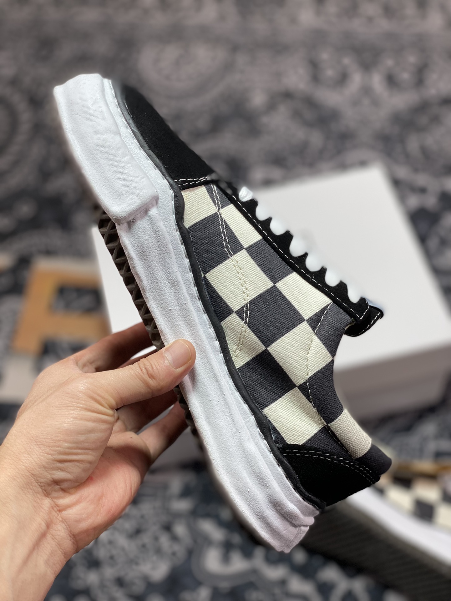 Maison Mihara Yasuhiro Original STC Sole Leather Low-Cut Sneakers ”Mihara Half Checkerboard” Classic Shell Front Edition Sneakers