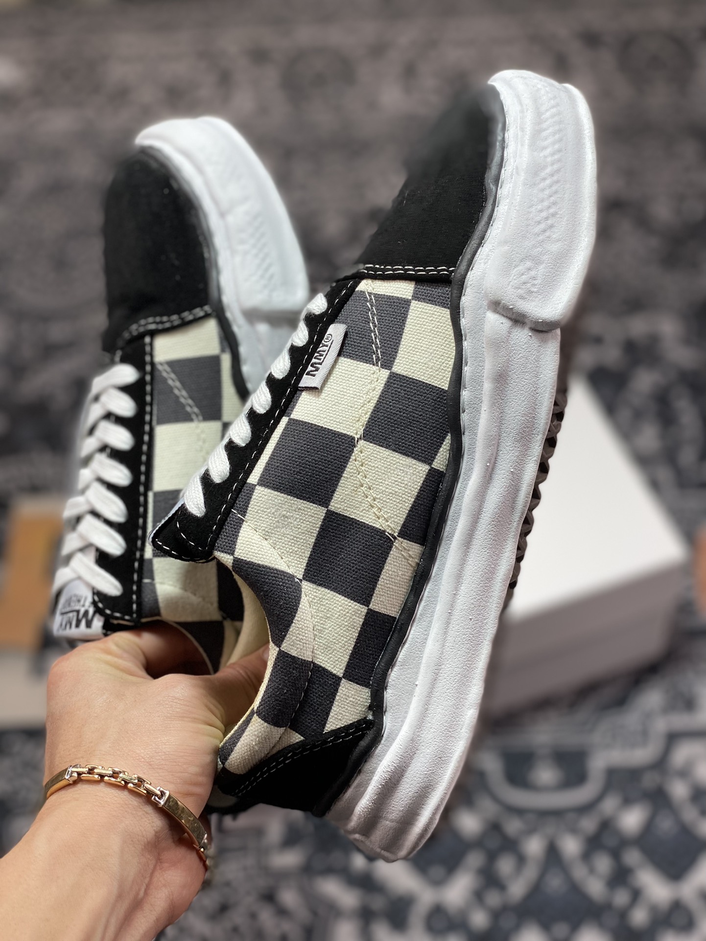 Maison Mihara Yasuhiro Original STC Sole Leather Low-Cut Sneakers ”Mihara Half Checkerboard” Classic Shell Front Edition Sneakers