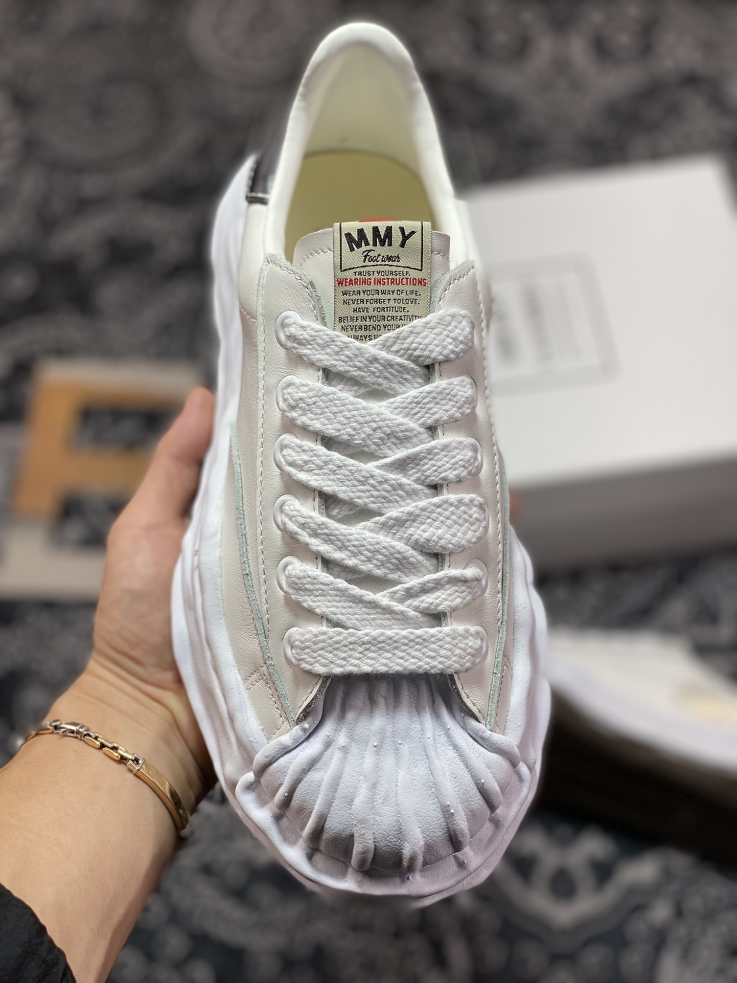 Mihara Yasuhiro brand MMY/Maison Mihara Yasuhiro Original STC Sole Leather Low-Cut Sneakers ”Shell Head Wang Jiaer White Leather”