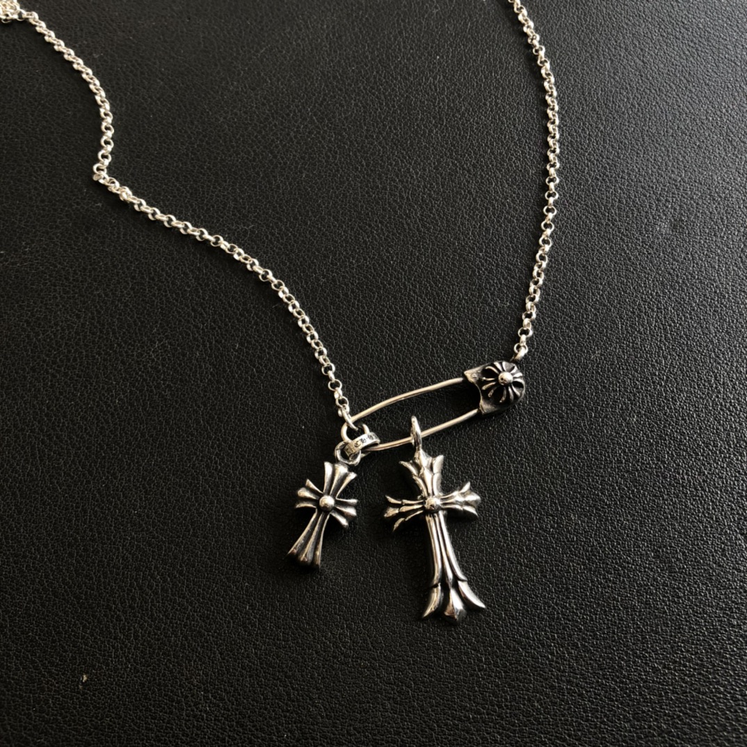 NO:106246,Croheart pin double cross chain, hot sale model, can be disassembled at will, wear multiple pieces, jewelry quality, chrome hearts19860909克罗心别针双十字架套链 热卖款 可随意搭配拆卸 一款多戴,饰品精品,chrome hearts,Jewelry