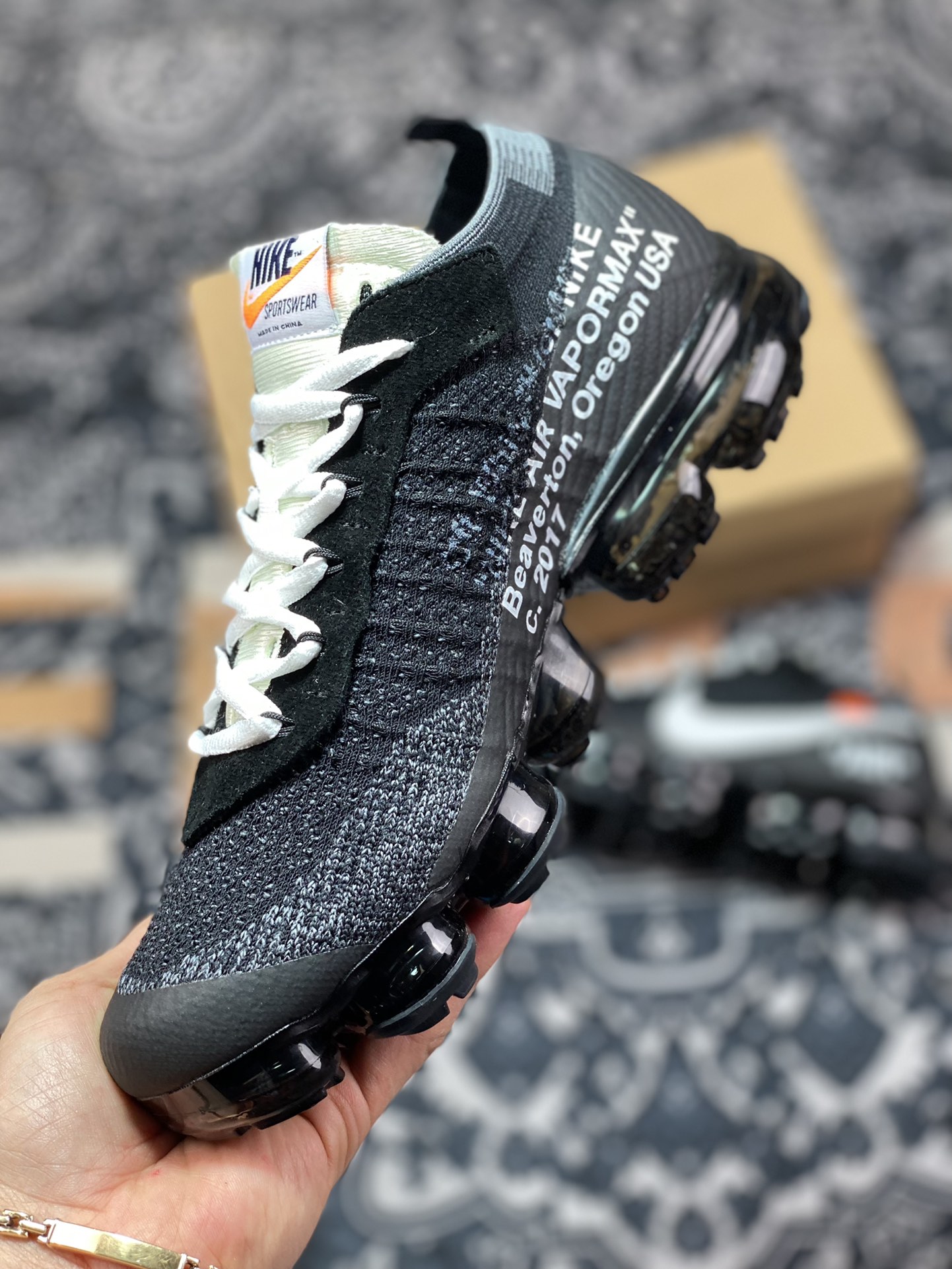 280 Off-White x Nike Air Vapormax Flyknit 2.0”Black/White”二代全掌大气垫慢跑鞋“OW黑白橘解构”AA3831-001