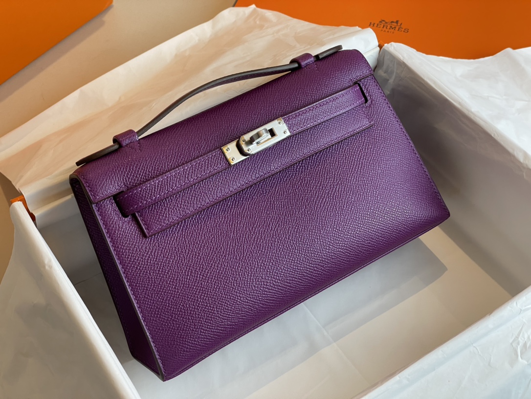 Hermes Kelly Handbags Crossbody & Shoulder Bags Anemone Purple Silver Hardware Epsom Mini