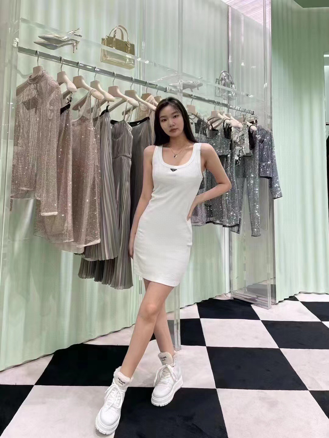 Prada Women's Sleeveless Mini Dress Triangle Logo, Slim Fit, Casual Tank Dress 4 i1675822187 6566 3