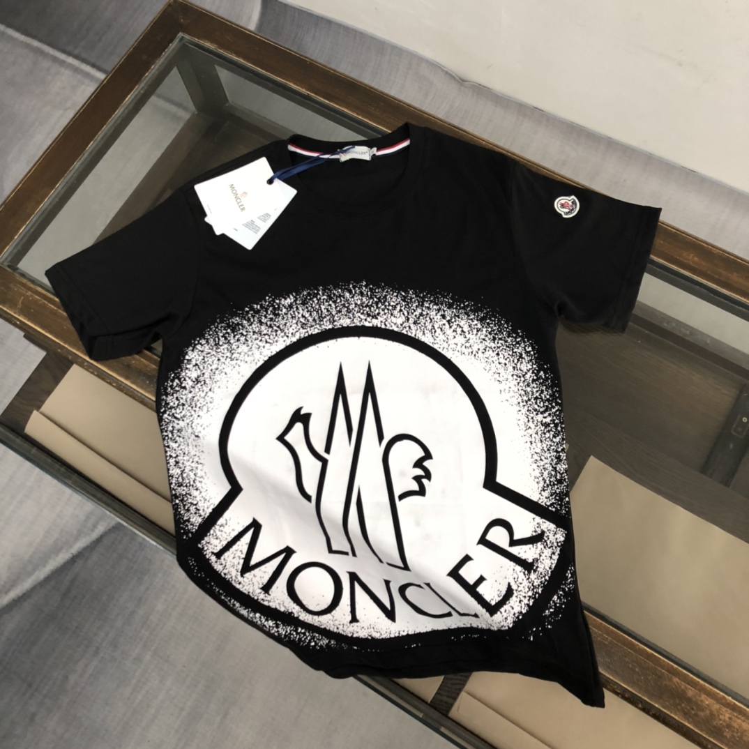 Moncler Clothing T-Shirt Apricot Color Black Cotton Fashion